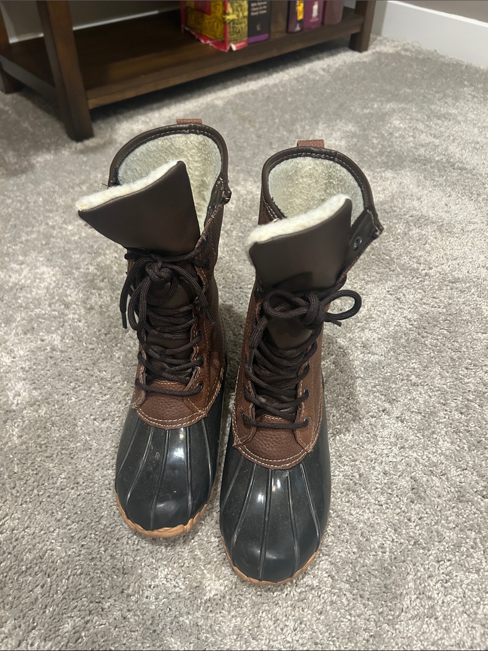 Sporto Brown and Black Waterproof Lace-Up Duck Boots